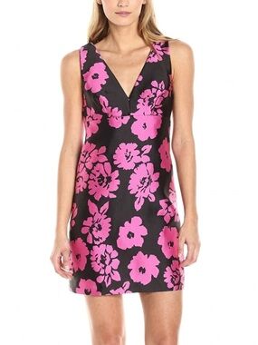 Milly Sz 10 Black Fuchsia Floral Cocktail Mini Dress